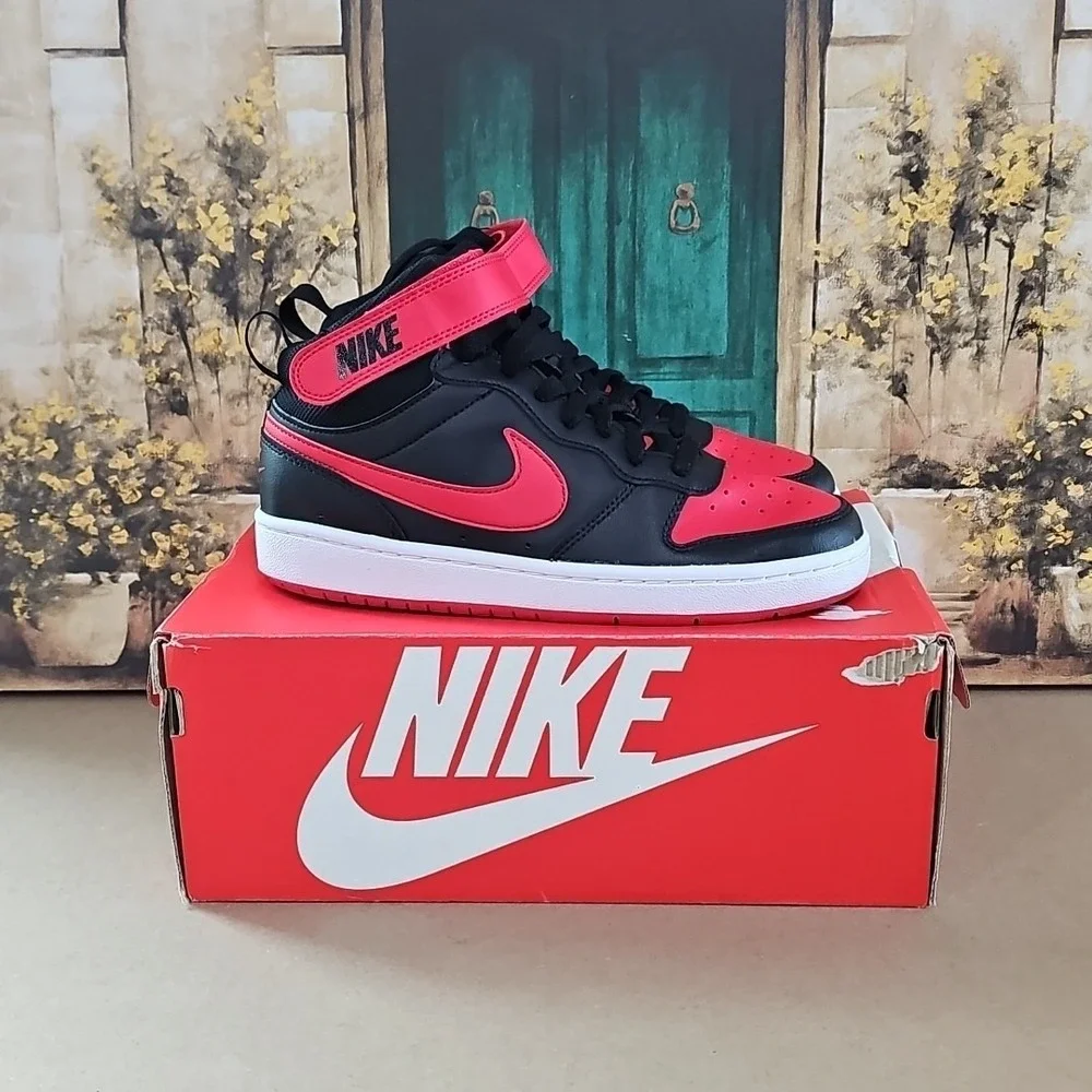 Nike Court Borough Mid 2 Black University Red GS  CD7782-003